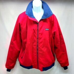 Lands End Jacket Men Large Red Fleece Lined Squall Made in USA Vintage Insulated